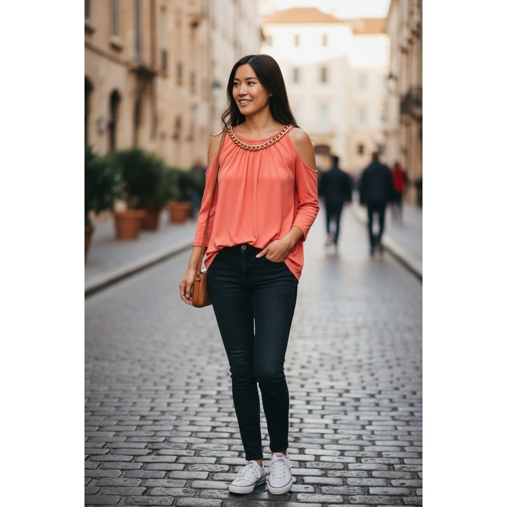 Michael‎ Kors Gold Chain Orange Top Size Medium
